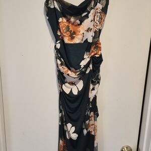 Windsor Dark Green Maxi Dress with Orange and Cream Floral Print